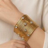Metallic Texture Gold-Tone Stainless Steel Cuff Bracelet-14